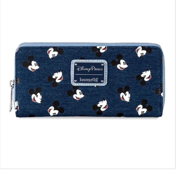 Loungefly X Disney Parks Mickey Mouse Denim full size Wallet NWT - Picture 1 of 4